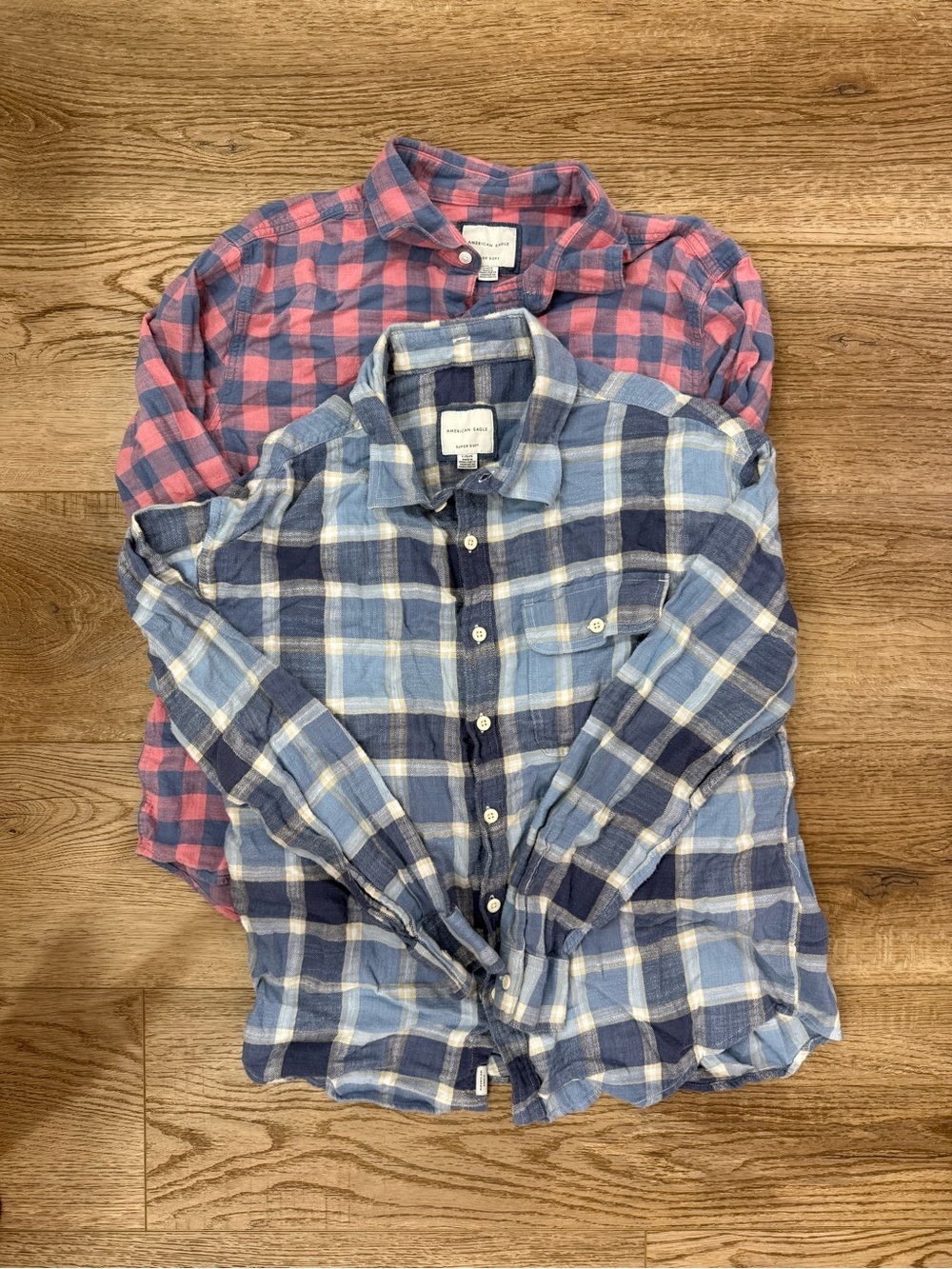 Light Blue and Navy Plaid Men's Button-Up Shirt